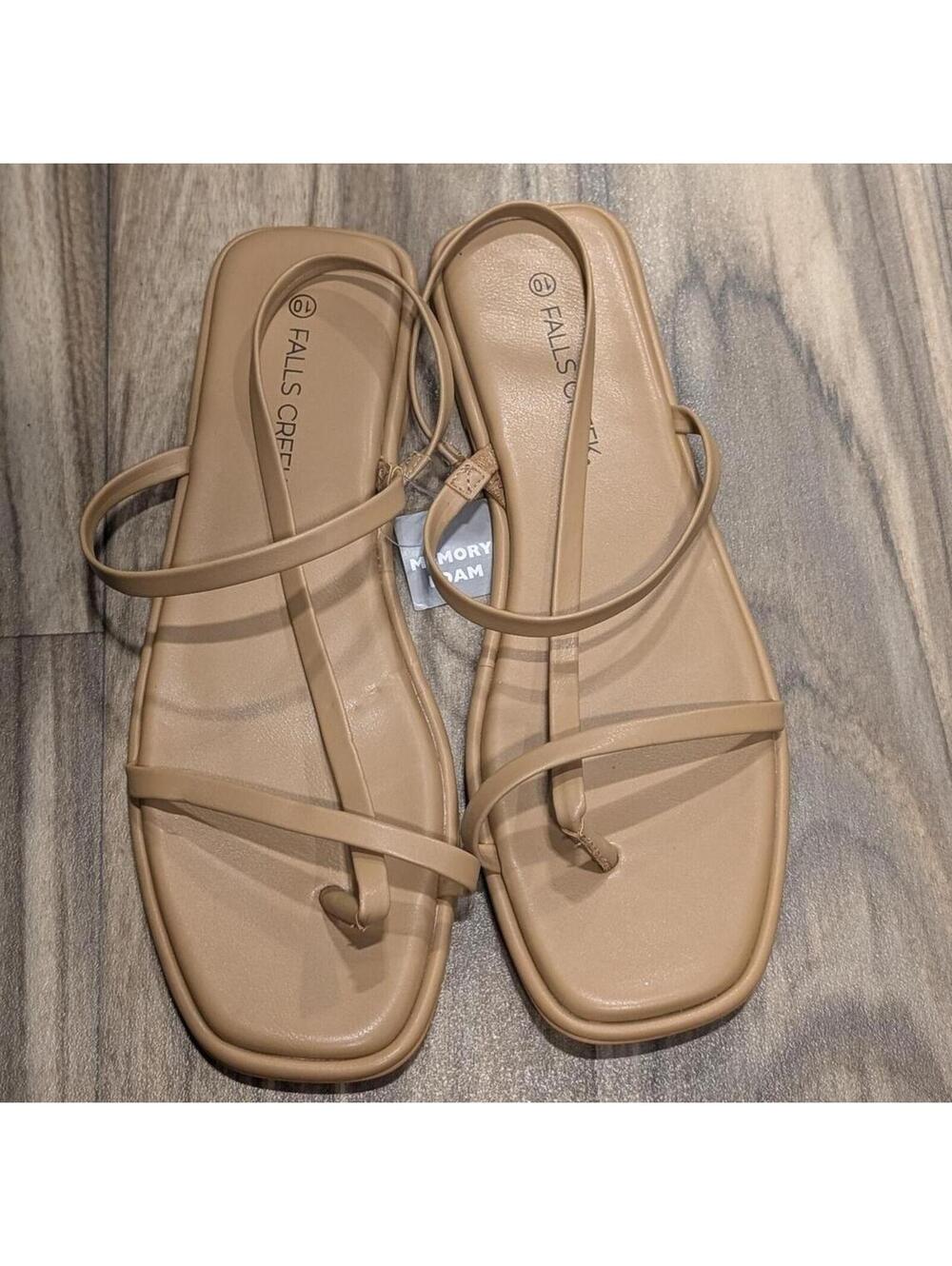 Falls Creek Beige Memory Foam Strappy Sandals Size 10